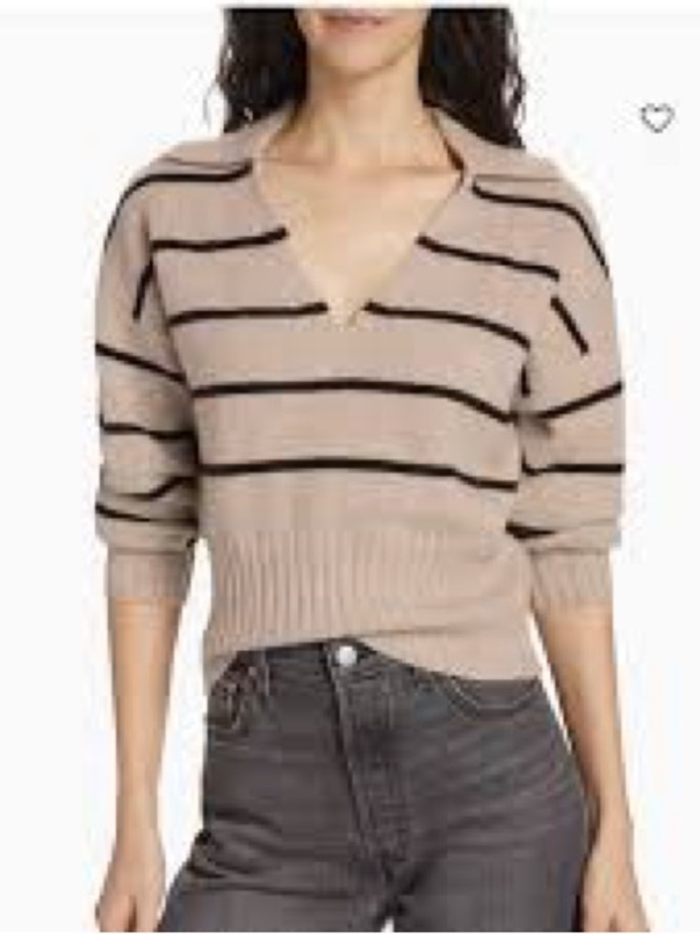 Reformation Striped V-Neck Knit Sweater - Beige/Black